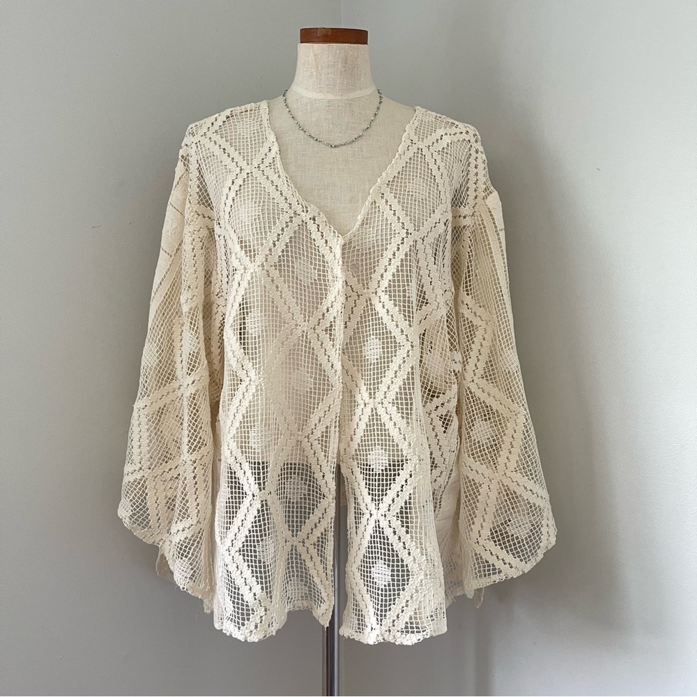 Cottagecore Free People Ivory Off the Coast Lace beach coverup One Size NWOT